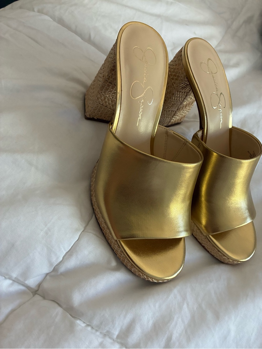 Jessica Simpson Metallic Gold Wedge Slide Sandals